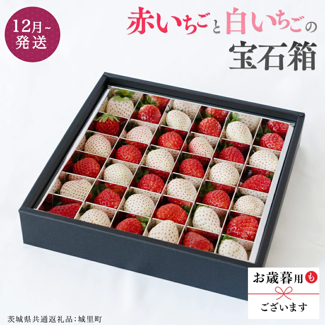 赤いちご と 白いちご の宝石箱 【12月から発送開始】選べる内容量 18粒 or 36粒 （茨城県共通返礼品 [いちご]：城里町産）